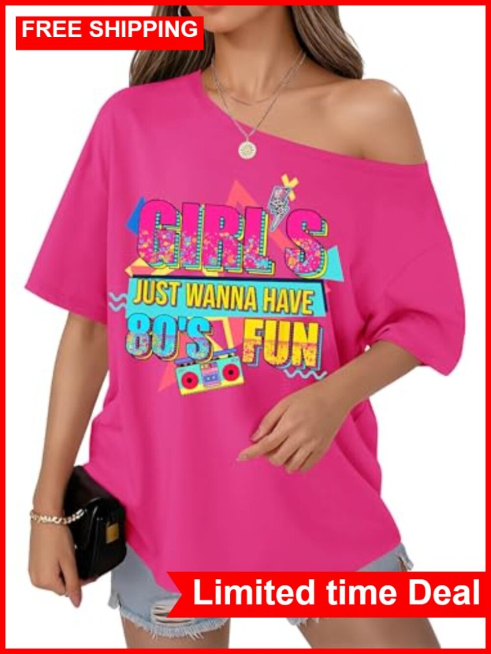 80s 90s Off Shoulder Top Women Retro Disco Party Shirt Stretchable